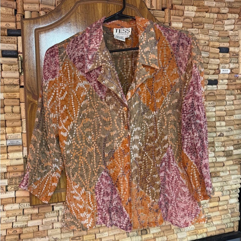 Vintage 90’s TESS dress 100% silk flowy multicolor 3/4 sleeve top size 6